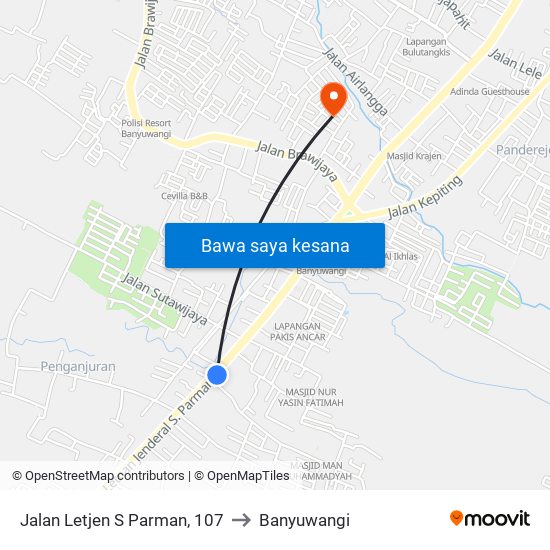 Jalan Letjen S Parman, 107 to Banyuwangi map