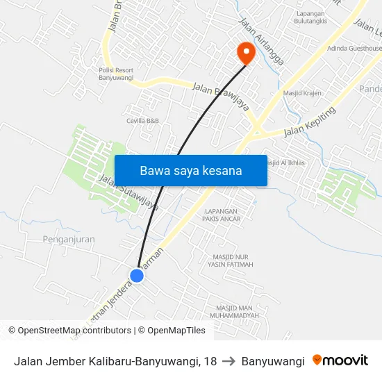 Jalan Jember Kalibaru-Banyuwangi, 18 to Banyuwangi map