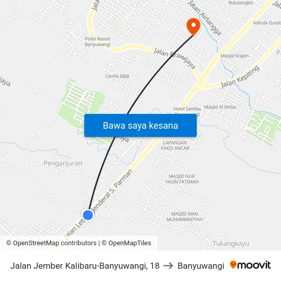 Jalan Jember Kalibaru-Banyuwangi, 18 to Banyuwangi map