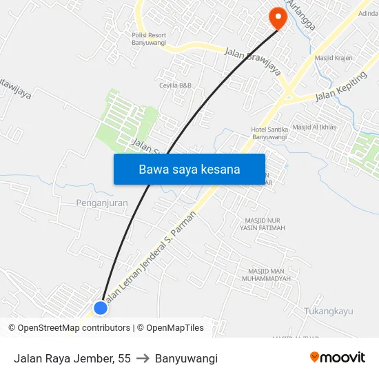Jalan Raya Jember, 55 to Banyuwangi map