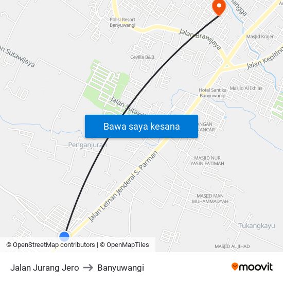 Jalan Jurang Jero to Banyuwangi map