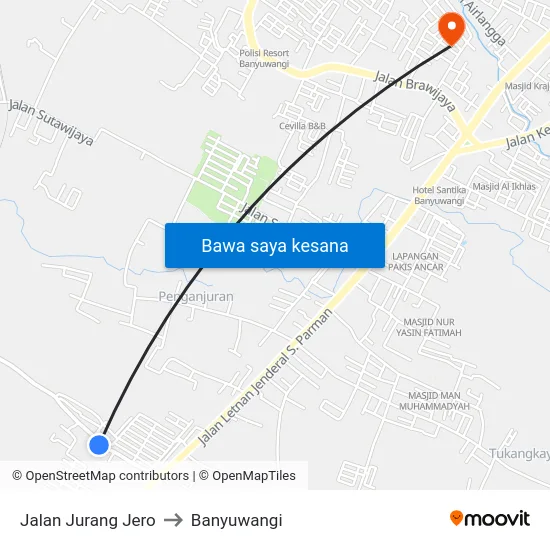 Jalan Jurang Jero to Banyuwangi map