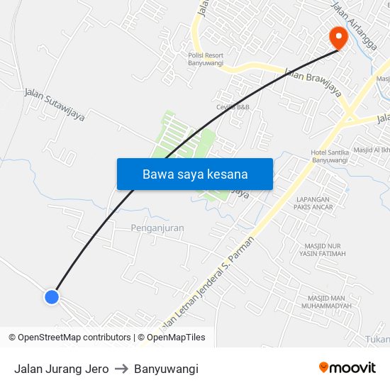 Jalan Jurang Jero to Banyuwangi map