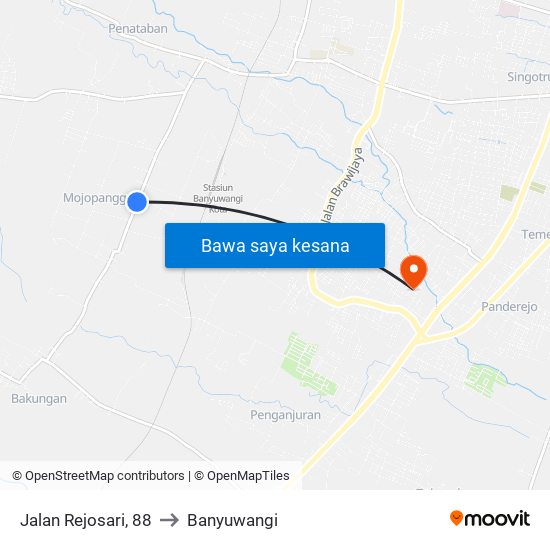 Jalan Rejosari, 88 to Banyuwangi map