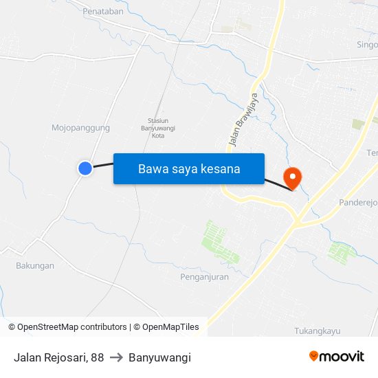 Jalan Rejosari, 88 to Banyuwangi map