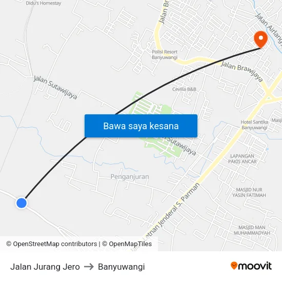 Jalan Jurang Jero to Banyuwangi map