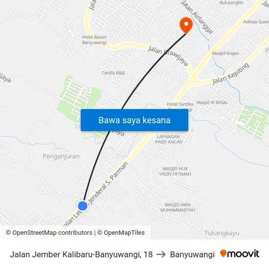 Jalan Jember Kalibaru-Banyuwangi, 18 to Banyuwangi map
