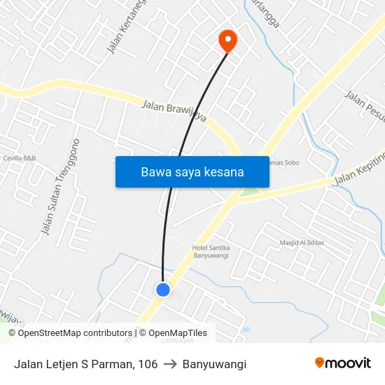 Jalan Letjen S Parman, 106 to Banyuwangi map