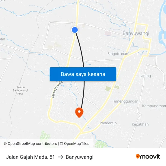 Jalan Gajah Mada, 51 to Banyuwangi map