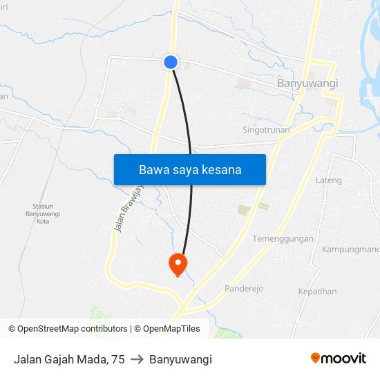 Jalan Gajah Mada, 75 to Banyuwangi map