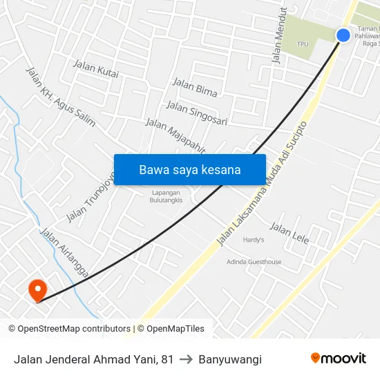 Jalan Jenderal Ahmad Yani, 81 to Banyuwangi map