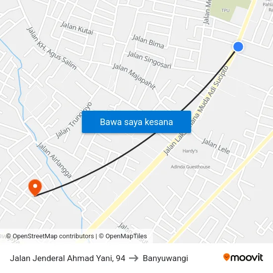 Jalan Jenderal Ahmad Yani, 94 to Banyuwangi map