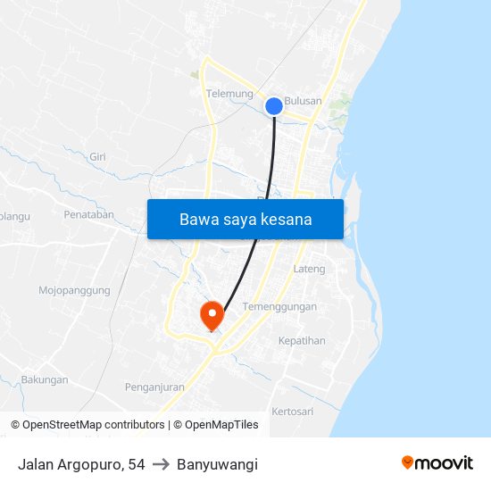 Jalan Argopuro, 54 to Banyuwangi map