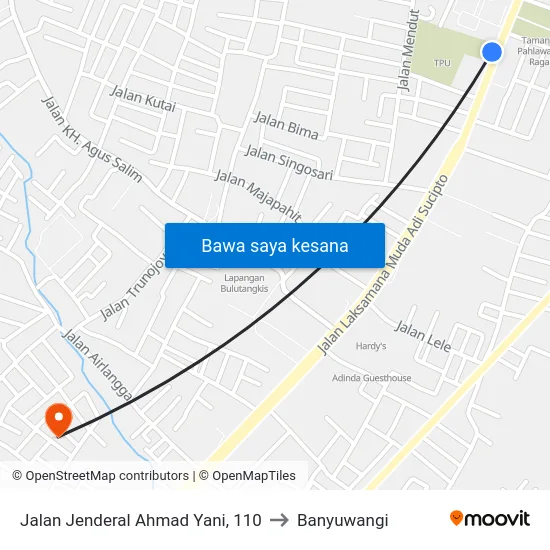 Jalan Jenderal Ahmad Yani, 110 to Banyuwangi map