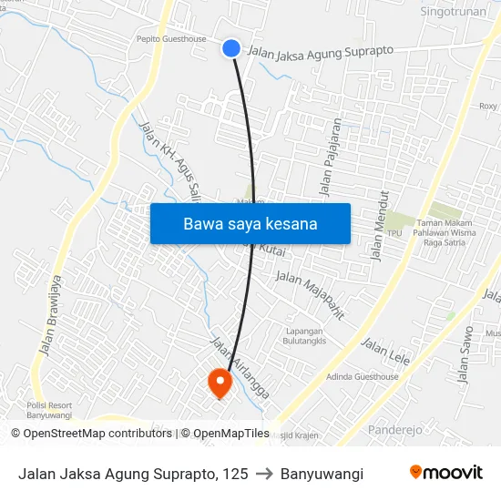 Jalan Jaksa Agung Suprapto, 125 to Banyuwangi map