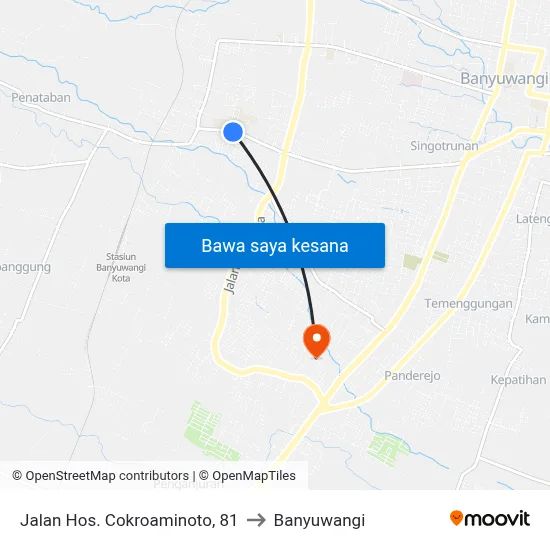 Jalan Hos. Cokroaminoto, 81 to Banyuwangi map