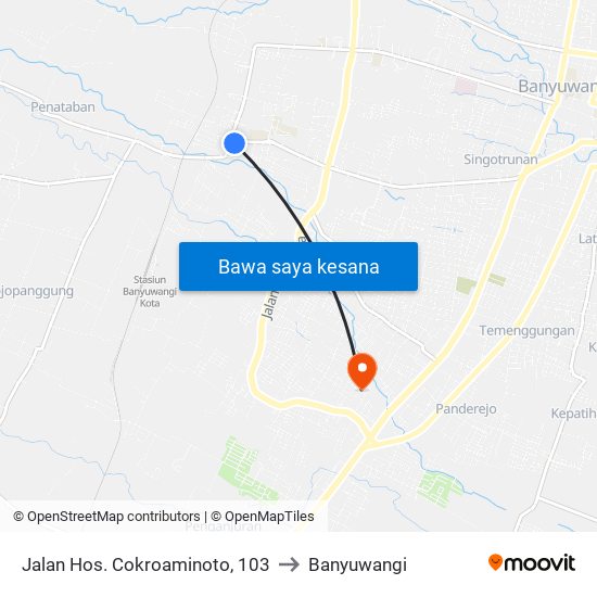 Jalan Hos. Cokroaminoto, 103 to Banyuwangi map