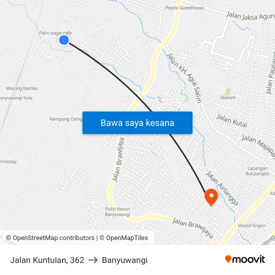 Jalan Kuntulan, 362 to Banyuwangi map