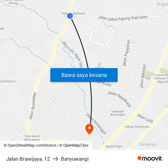 Jalan Brawijaya, 12 to Banyuwangi map