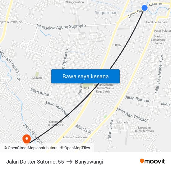 Jalan Dokter Sutomo, 55 to Banyuwangi map