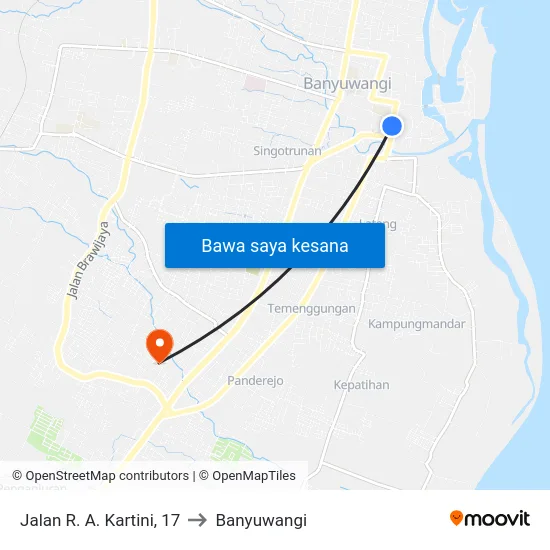 Jalan R. A. Kartini, 17 to Banyuwangi map