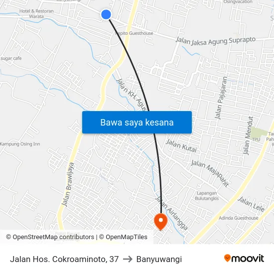 Jalan Hos. Cokroaminoto, 37 to Banyuwangi map