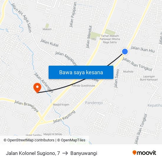 Jalan Kolonel Sugiono, 7 to Banyuwangi map