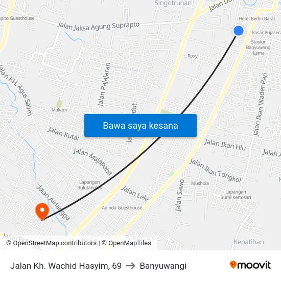 Jalan Kh. Wachid Hasyim, 69 to Banyuwangi map