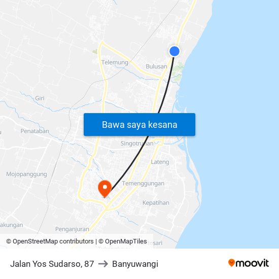 Jalan Yos Sudarso, 87 to Banyuwangi map