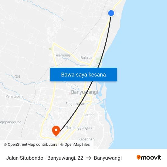 Jalan Situbondo - Banyuwangi, 22 to Banyuwangi map