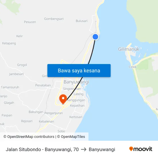 Jalan Situbondo - Banyuwangi, 70 to Banyuwangi map