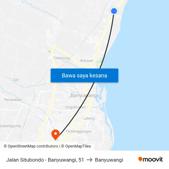 Jalan Situbondo - Banyuwangi, 51 to Banyuwangi map