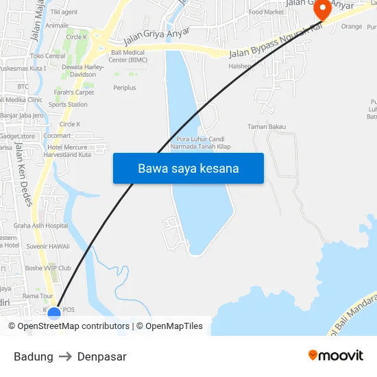 Badung to Denpasar map