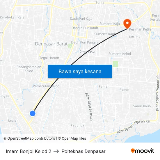 Imam Bonjol Kelod 2 to Polteknas Denpasar map