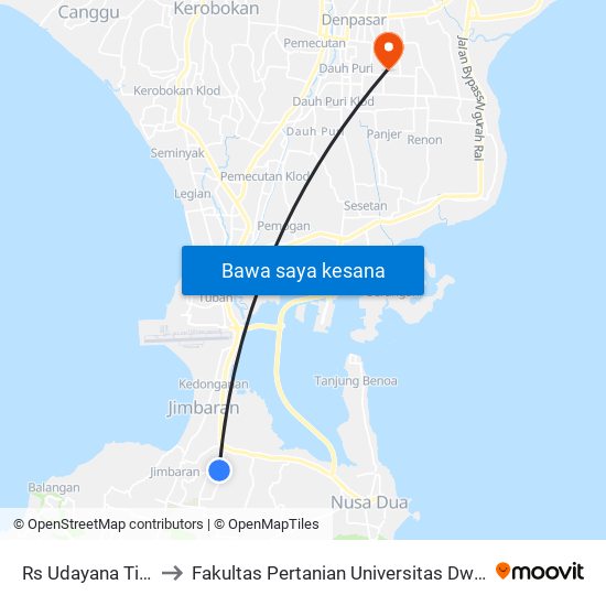 Rs Udayana Timur to Fakultas Pertanian Universitas Dwijendra map