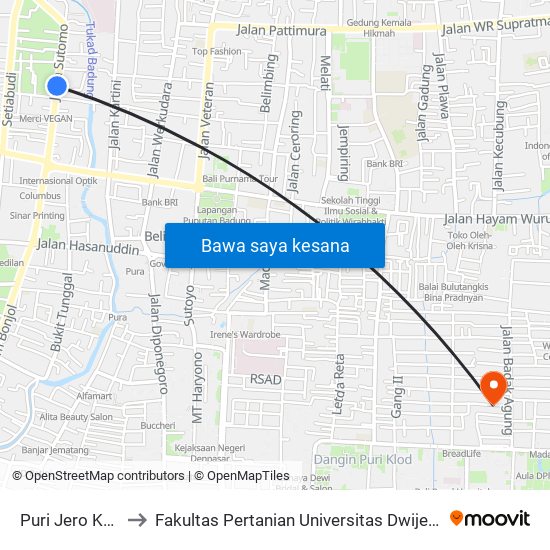 Puri Jero Kuta to Fakultas Pertanian Universitas Dwijendra map