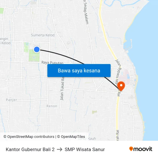 Kantor Gubernur Bali 2 to SMP Wisata Sanur map