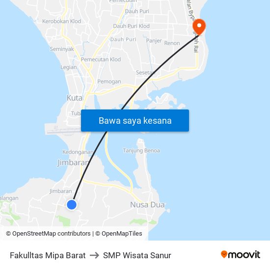 Fakulltas Mipa Barat to SMP Wisata Sanur map
