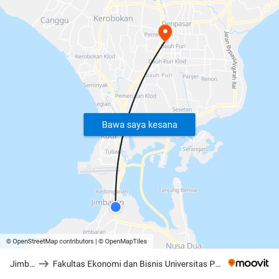 Jimbaran 2 to Fakultas Ekonomi dan Bisnis Universitas Pendidikan Nasional 'Undiknas' BALI map