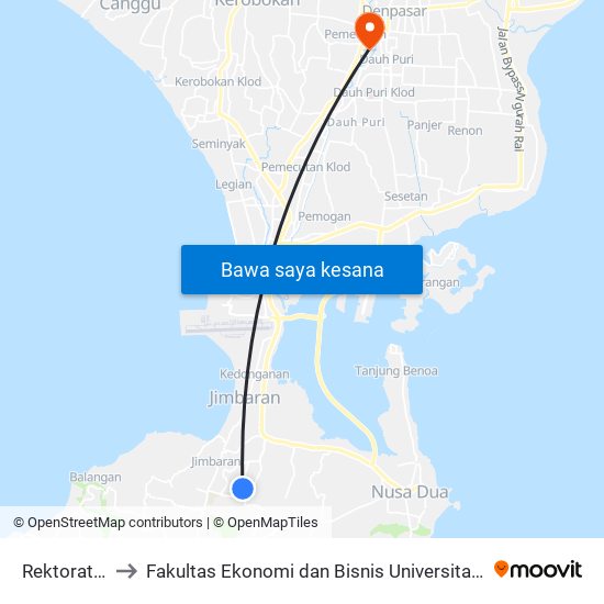 Rektorat Udayana 2 to Fakultas Ekonomi dan Bisnis Universitas Pendidikan Nasional 'Undiknas' BALI map