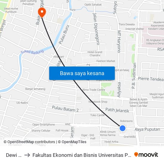 Dewi Sartika to Fakultas Ekonomi dan Bisnis Universitas Pendidikan Nasional 'Undiknas' BALI map