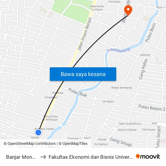 Banjar Monang Maning Barat to Fakultas Ekonomi dan Bisnis Universitas Pendidikan Nasional 'Undiknas' BALI map