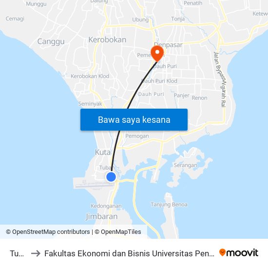 Tuban 5 to Fakultas Ekonomi dan Bisnis Universitas Pendidikan Nasional 'Undiknas' BALI map