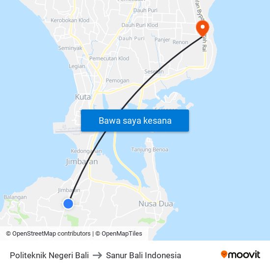 Politeknik Negeri Bali to Sanur Bali Indonesia map