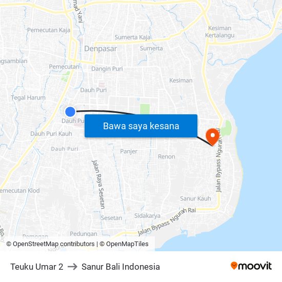 Teuku Umar 2 to Sanur Bali Indonesia map