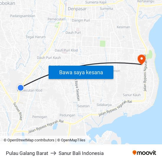 Pulau Galang Barat to Sanur Bali Indonesia map