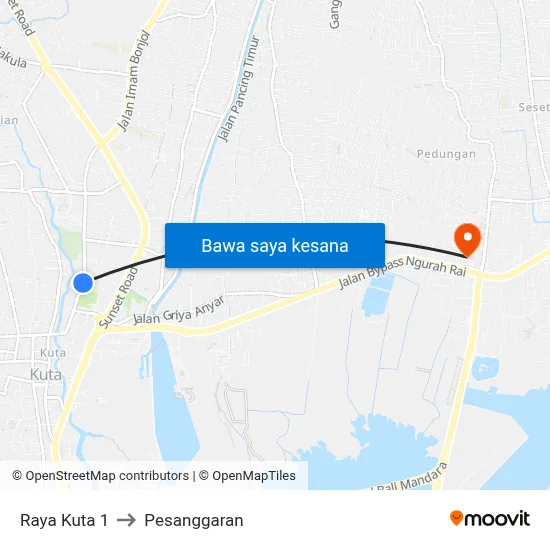 Raya Kuta 1 to Pesanggaran map