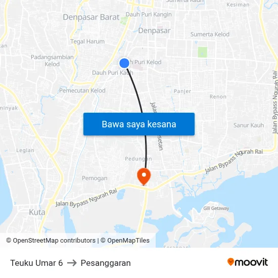 Teuku Umar 6 to Pesanggaran map