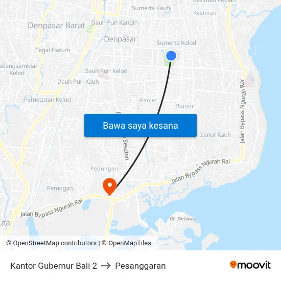 Kantor Gubernur Bali 2 to Pesanggaran map