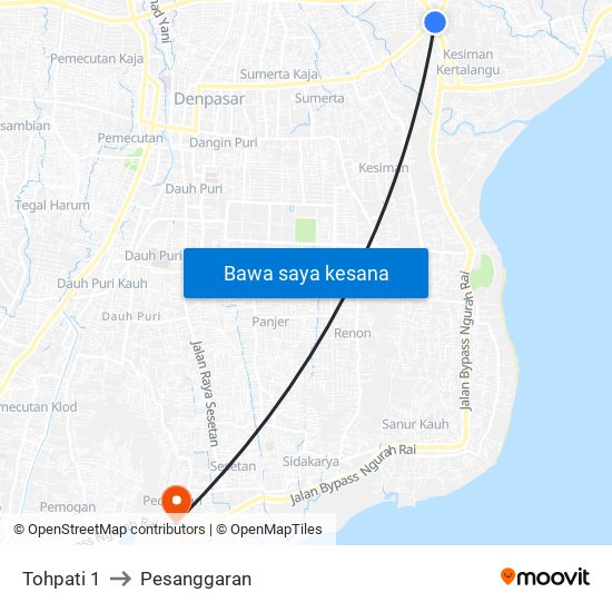 Tohpati 1 to Pesanggaran map